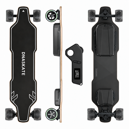 DNASKATE V4 top, side, bottom views and remote